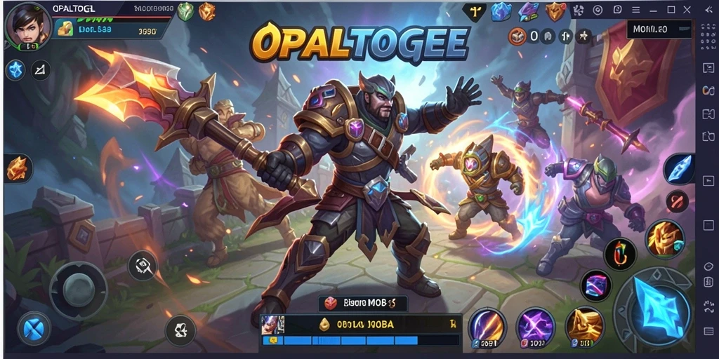 Tangkapan layar <strong>OPALTOGEL</strong> menampilkan pertarungan MOBA yang epik dan karakter yang beragam.