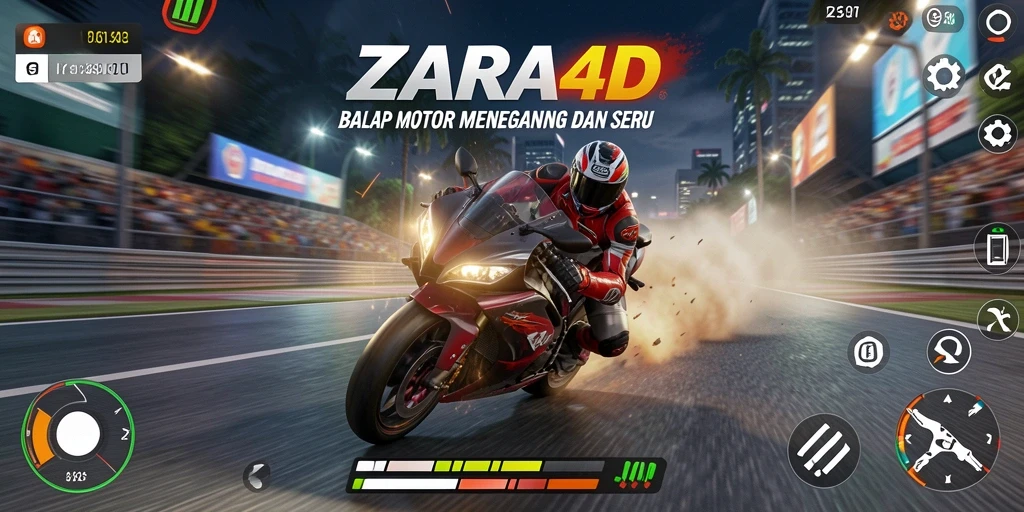 Screenshot utama ZARA4D menunjukkan aksi balapan motor yang mendebarkan.